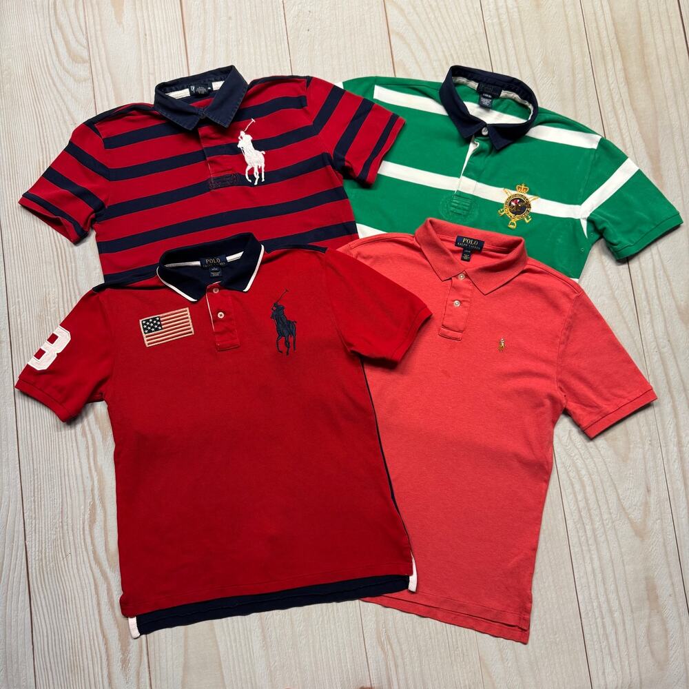 Lot of 4 Polo Ralph Lauren Boys Size L 14-16 Rugby Big Pony Collared Polo Shirt
